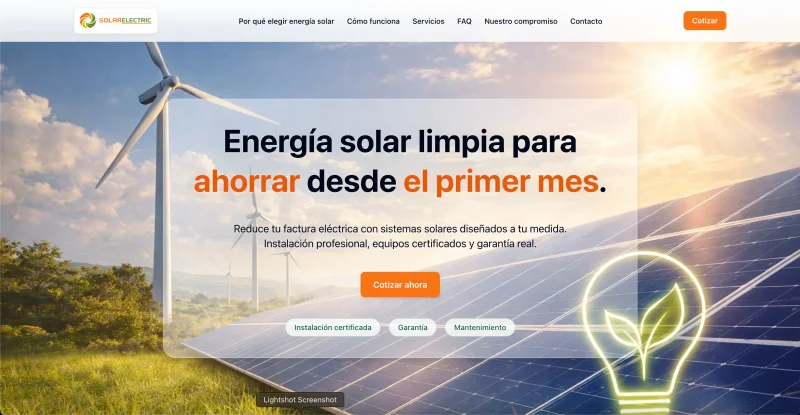Sitio web SolarElectric en escritorio